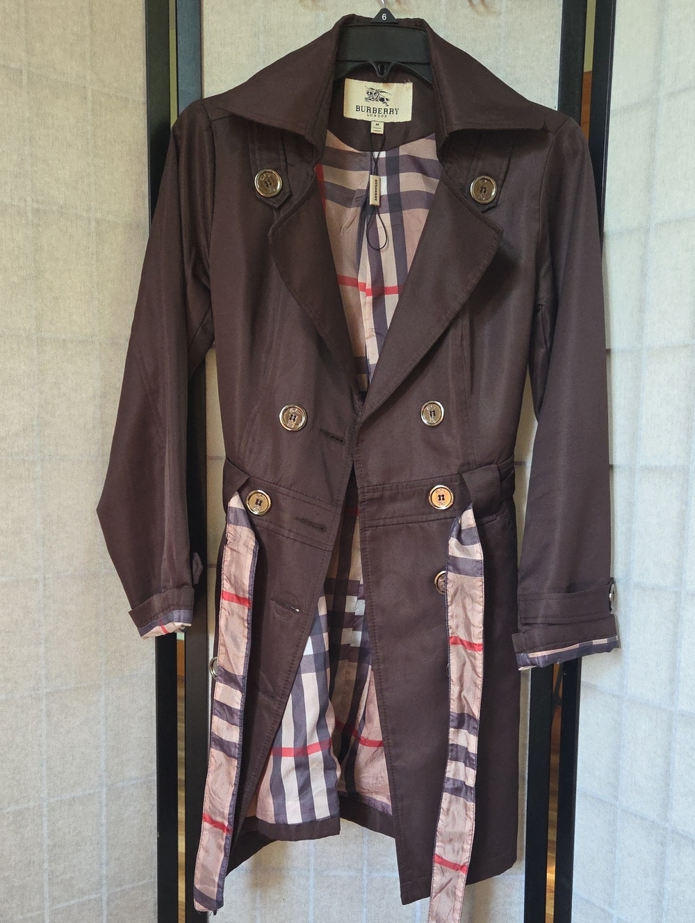 Authentic Burberry London Brown Double-Breasted Trench Coat w/ Nova Check Lining - Picture 2 of 5